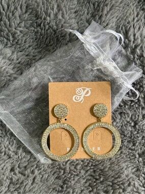 Plunder Gold Sparkle Hoop Drop Earrings